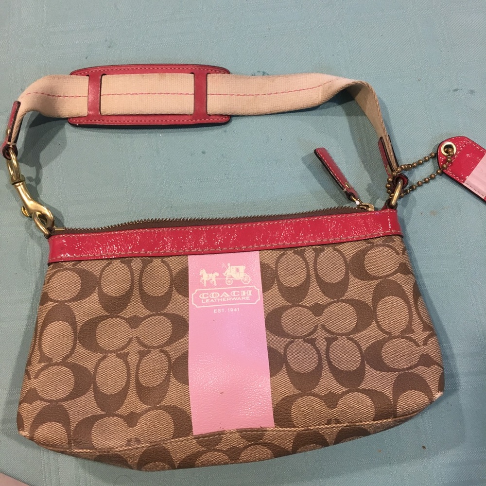 COACH HERITAGE PINK STRIPE SIGNATURE DEMI